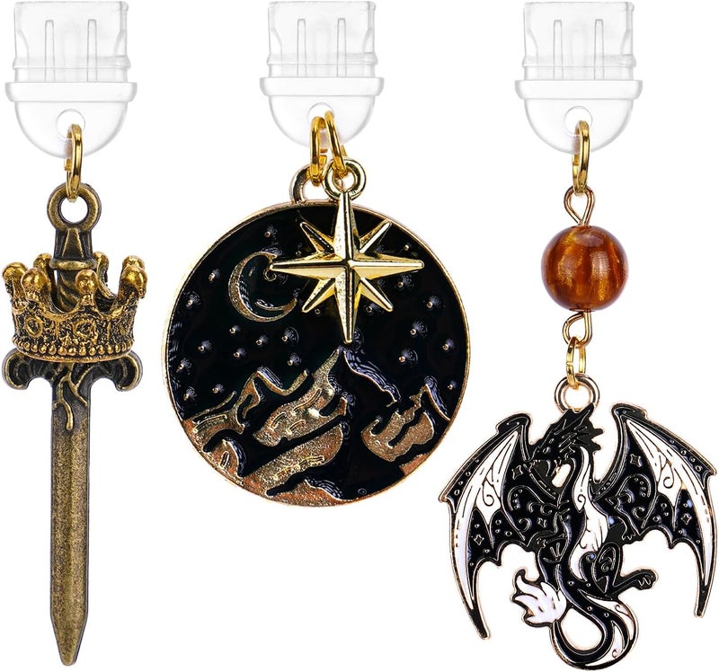 TAKEALOOKO Store Dust Plug Charms for Kindle - 3 Pack Wyvern Dragon Star and Moon Dust Plug Compatible with Kindle, Mystical Aesthetic Pendants, Charging Port Cover for Phone Type C/USB C - Image 1